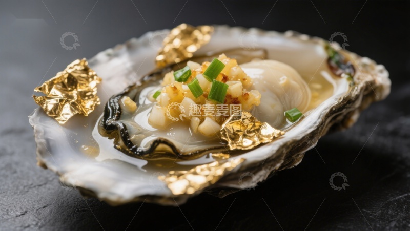 高清大图下载【趣麦麦图】金箔装饰的蒜蓉生蚝