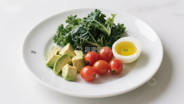 健康轻食盘：羽衣甘蓝、牛油果与樱桃番茄