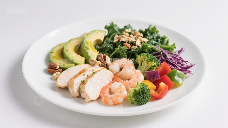 高清大图下载【趣麦麦图】健康沙拉配鸡肉虾仁