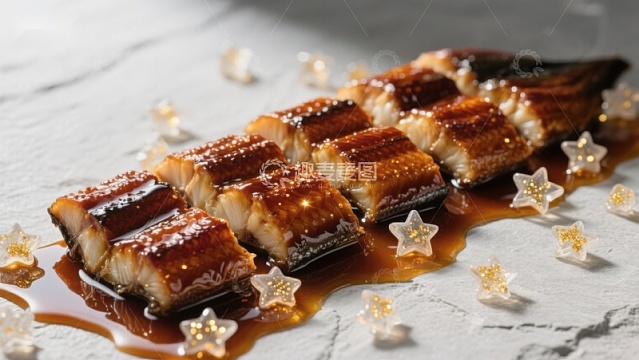 烤鳗鱼配酱汁与星形装饰