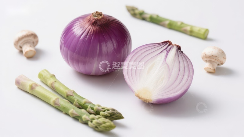 高清大图下载【趣麦麦图】新鲜蔬菜：洋葱、芦笋和蘑菇