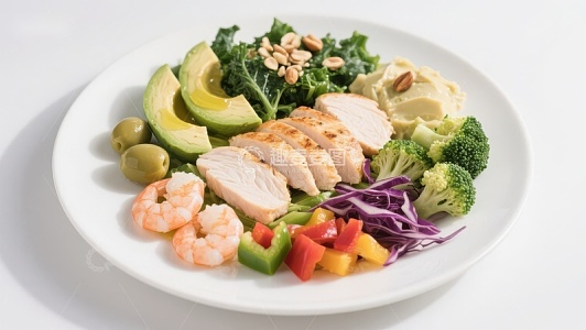 健康沙拉配烤鸡胸肉