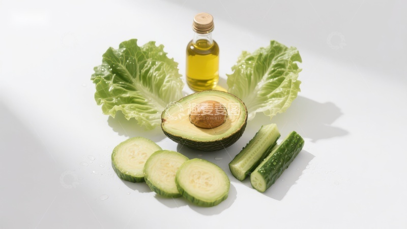 高清大图下载【趣麦麦图】新鲜蔬菜与橄榄油的健康组合