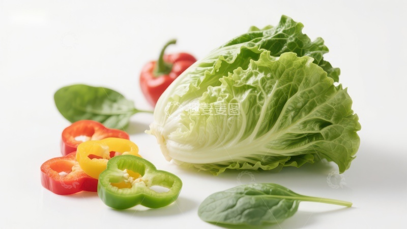 高清大图下载【趣麦麦图】新鲜生菜与彩椒切片