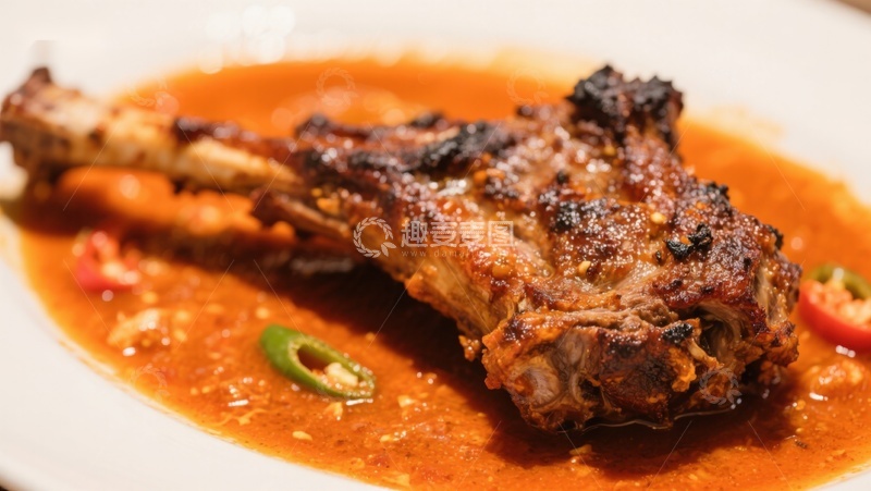 高清大图下载【趣麦麦图】香辣烤羊腿配浓郁酱汁