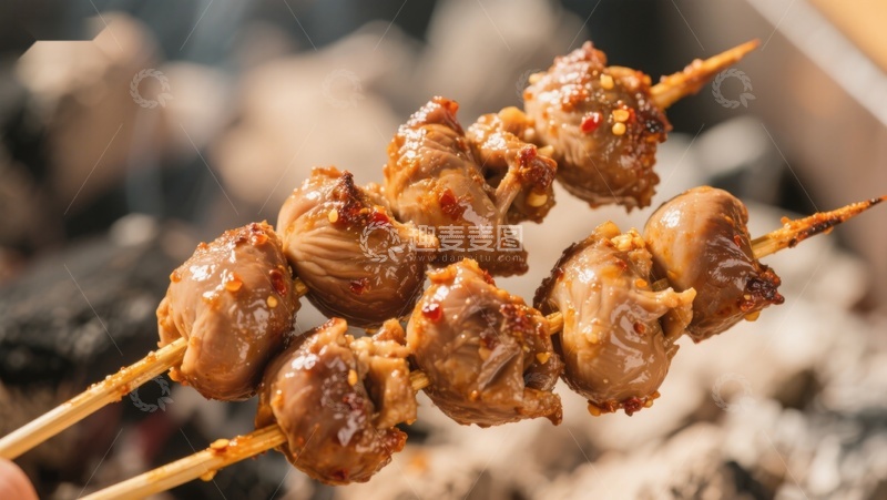 高清大图下载【趣麦麦图】烤串上的美味肉丸