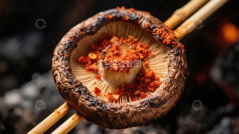 高清大图下载【趣麦麦图】烤蘑菇配辣椒碎