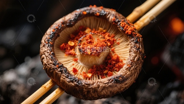 烤蘑菇配辣椒碎