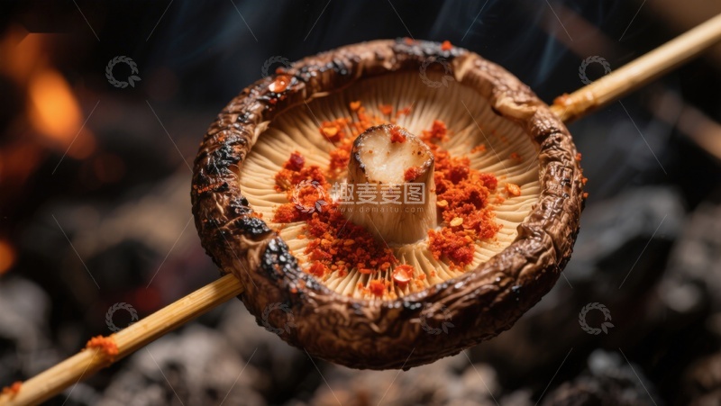 高清大图下载【趣麦麦图】烤制香菇，撒上香料
