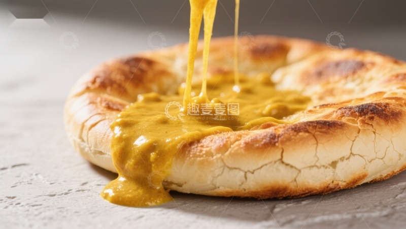 高清大图下载【趣麦麦图】芝士酱淋在烤饼上的瞬间
