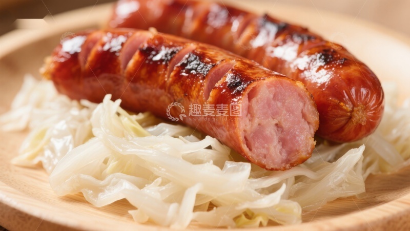 高清大图下载【趣麦麦图】烤香肠配酸菜，美味诱人