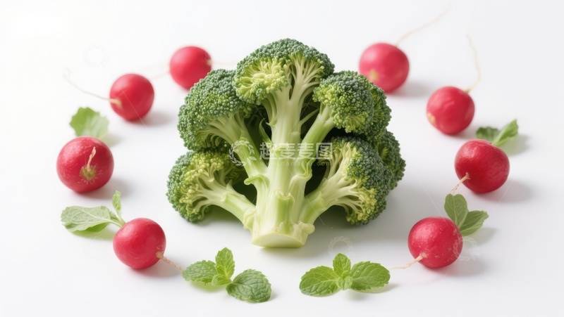 高清大图下载【趣麦麦图】新鲜西兰花与樱桃萝卜的组合