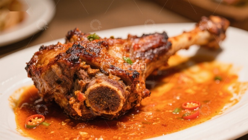 高清大图下载【趣麦麦图】香辣烤羊腿配红椒酱