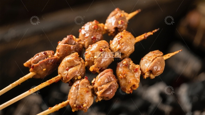 高清大图下载【趣麦麦图】香辣串烤鸡胗，诱人美味