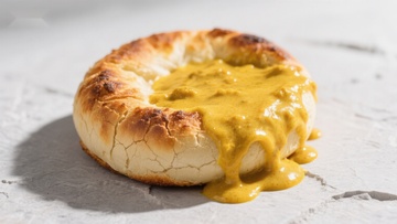 涂抹黄色酱料的面包