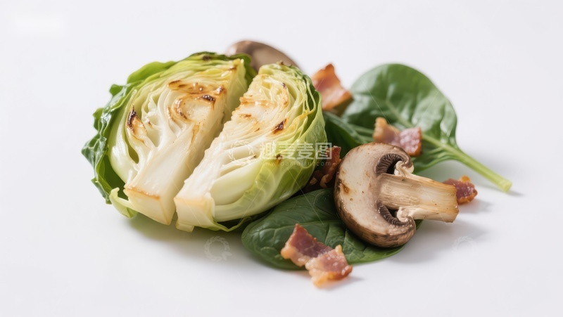 高清大图下载【趣麦麦图】烤甘蓝配蘑菇与培根
