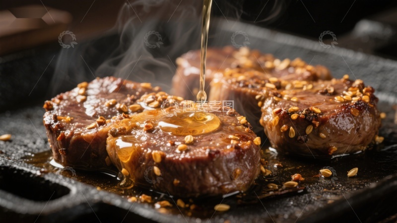 高清大图下载【趣麦麦图】煎锅上的蜂蜜淋肉