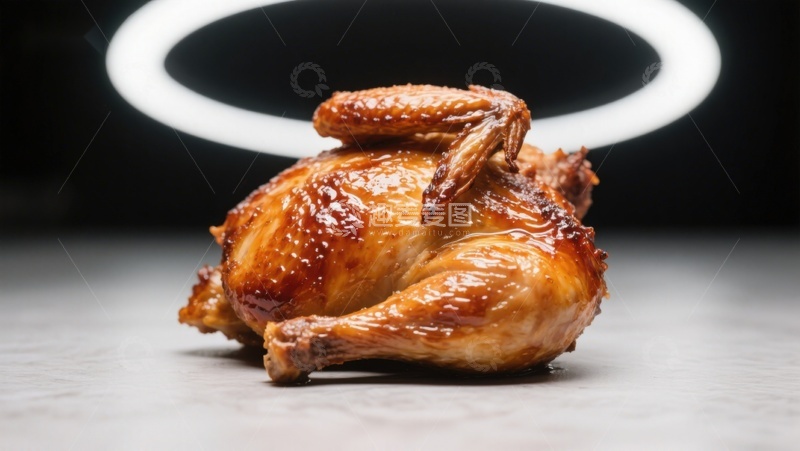 高清大图下载【趣麦麦图】烤鸡特写，灯光环绕
