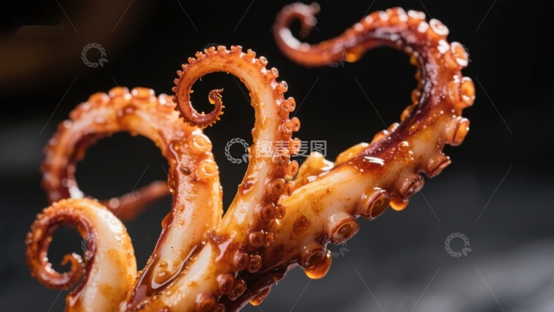 高清大图下载【趣麦麦图】酱汁淋洒的章鱼触手特写