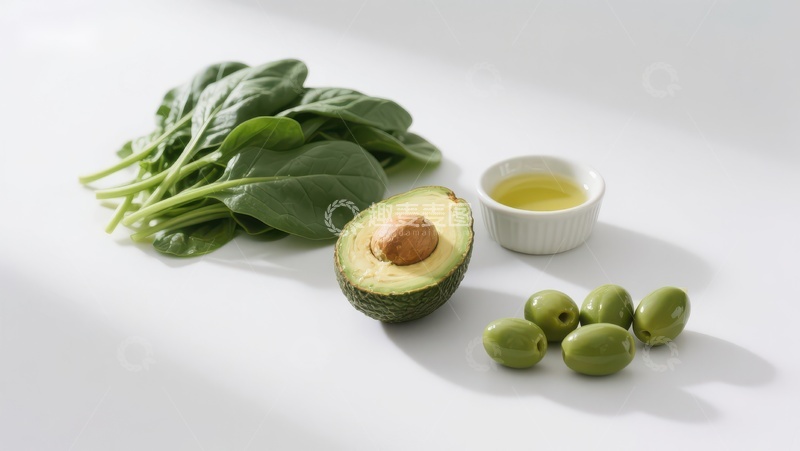 高清大图下载【趣麦麦图】新鲜食材：牛油果、橄榄与菠菜