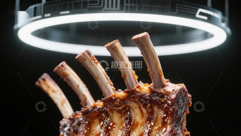 高清大图下载【趣麦麦图】烤肉肋排在科技灯光下