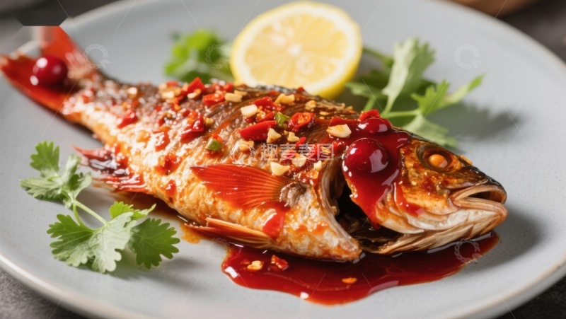 高清大图下载【趣麦麦图】香辣烤鱼配柠檬与香菜