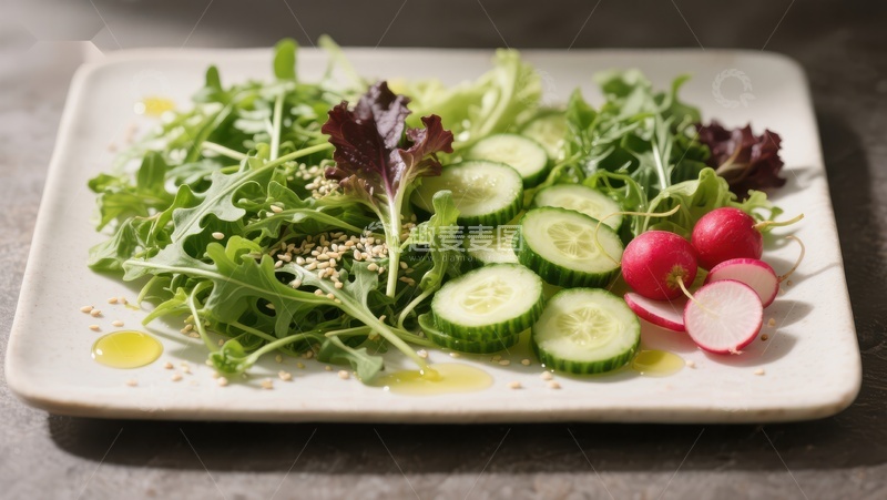 高清大图下载【趣麦麦图】新鲜蔬菜沙拉，搭配黄瓜和樱桃萝卜