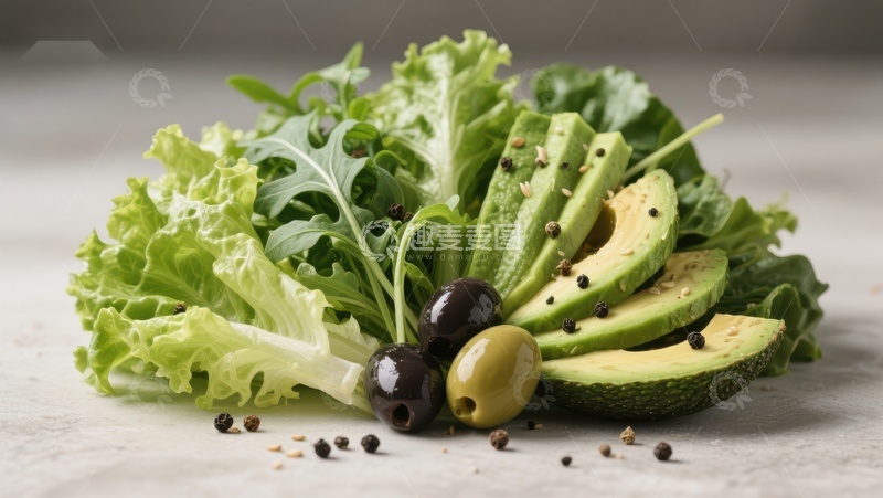 高清大图下载【趣麦麦图】新鲜蔬菜与牛油果橄榄组合