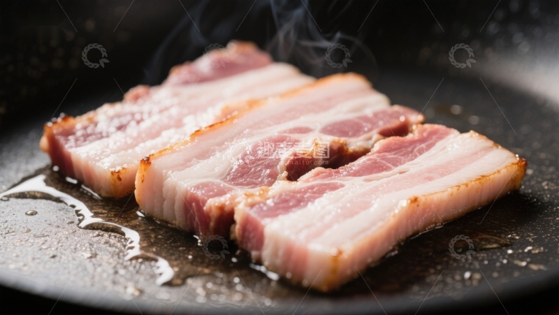 高清大图下载【趣麦麦图】煎锅中的培根条