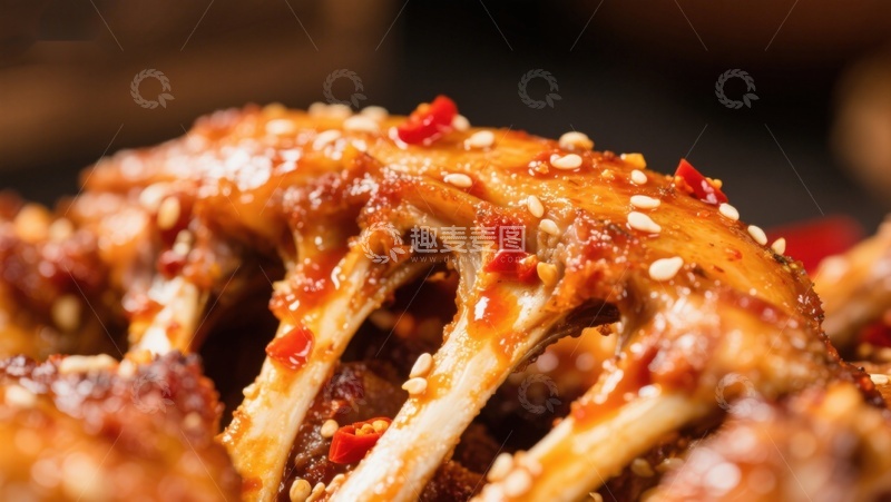 高清大图下载【趣麦麦图】-香辣烤鸡翅特写