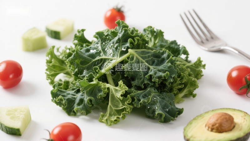 高清大图下载【趣麦麦图】新鲜绿叶蔬菜与樱桃番茄的组合