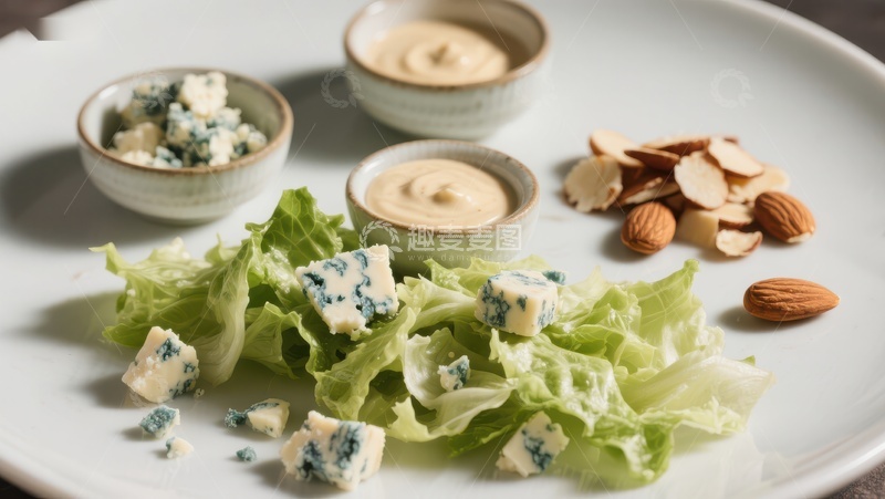 高清大图下载【趣麦麦图】蓝纹奶酪沙拉配坚果与酱料