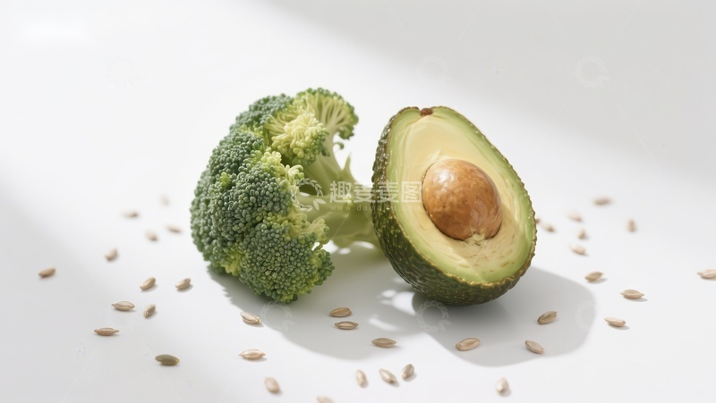 高清大图下载【趣麦麦图】新鲜西兰花与牛油果半切展示