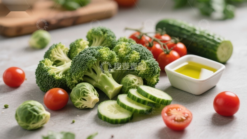 高清大图下载【趣麦麦图】新鲜蔬菜与橄榄油的健康组合