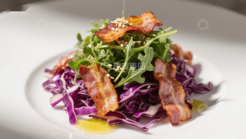 高清大图下载【趣麦麦图】脆培根紫甘蓝沙拉
