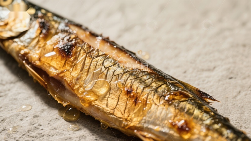 高清大图下载【趣麦麦图】烤鱼特写，金黄焦香