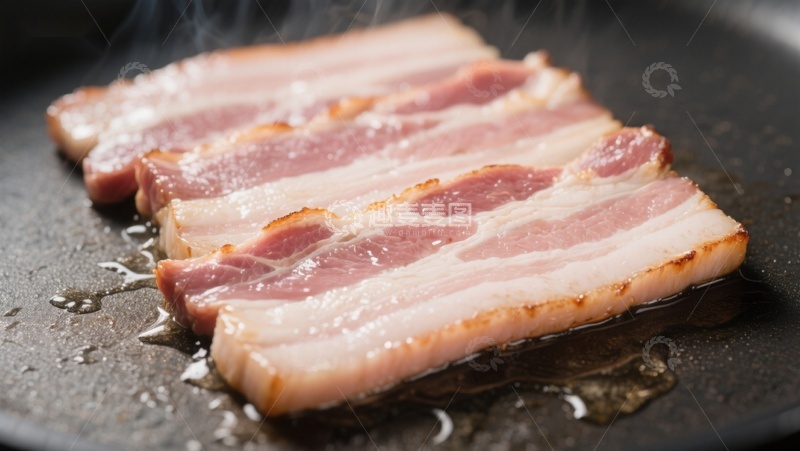 高清大图下载【趣麦麦图】煎锅中的培根条