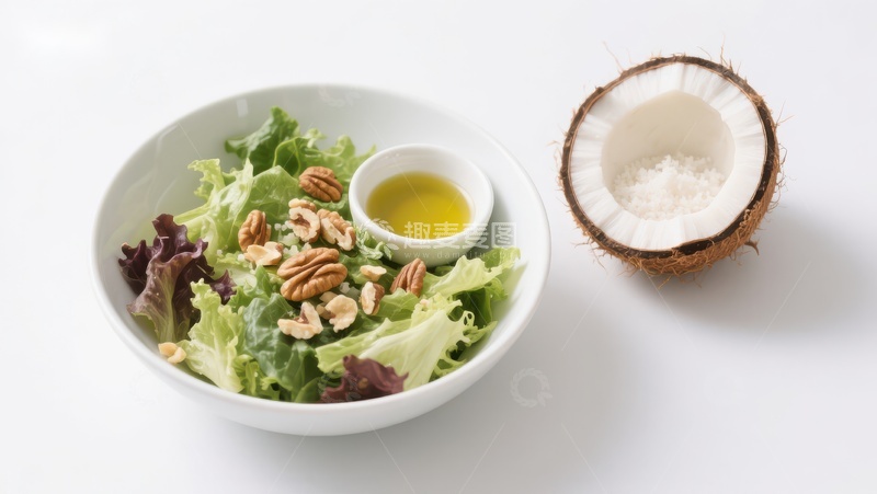 高清大图下载【趣麦麦图】新鲜沙拉配椰子与坚果