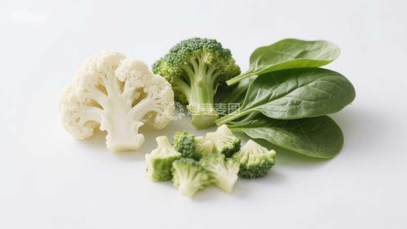 高清大图下载【趣麦麦图】新鲜蔬菜组合：西兰花、花椰菜与菠菜