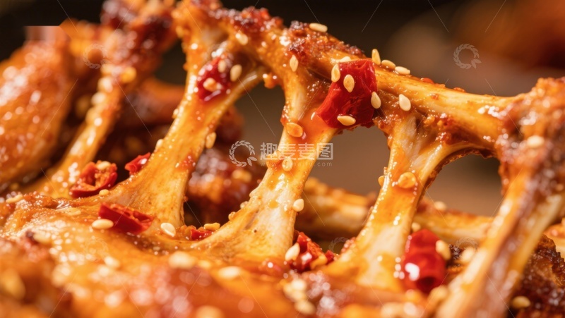 高清大图下载【趣麦麦图】香辣鸭架特写，诱人美食
