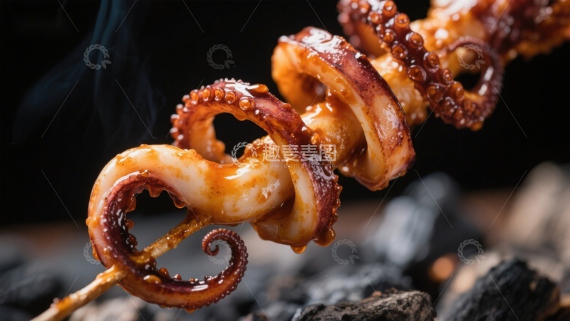 高清大图下载【趣麦麦图】烤鱿鱼串，炭火上的美味