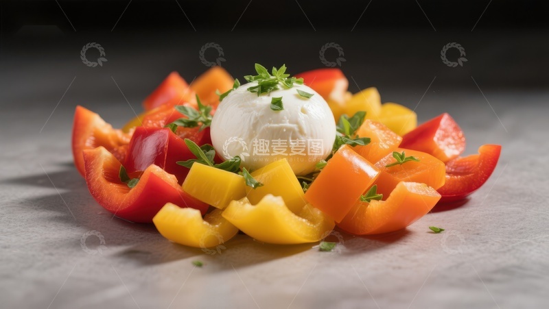 高清大图下载【趣麦麦图】色彩鲜艳的彩椒搭配奶油奶酪