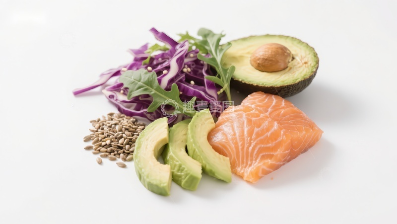 高清大图下载【趣麦麦图】健康食材组合：三文鱼、牛油果与蔬菜