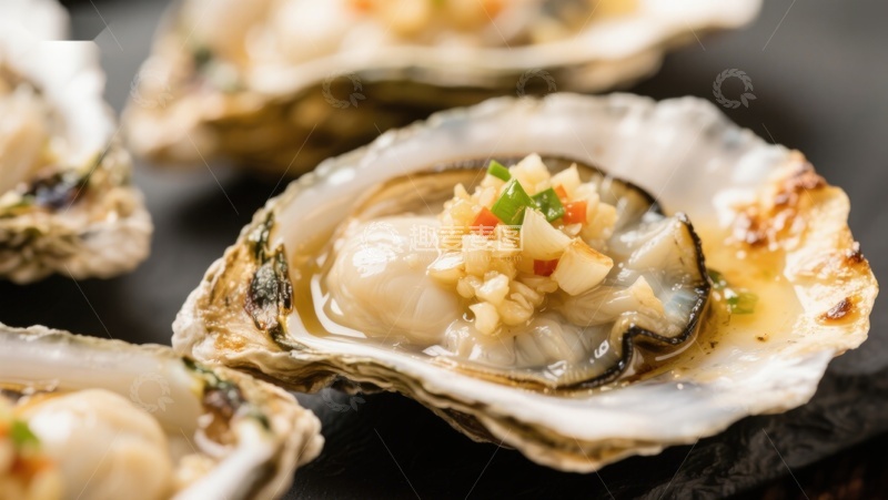高清大图下载【趣麦麦图】新鲜生蚝配蒜蓉辣椒