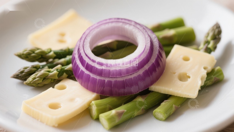 高清大图下载【趣麦麦图】洋葱圈配芦笋和奶酪的美食摆盘