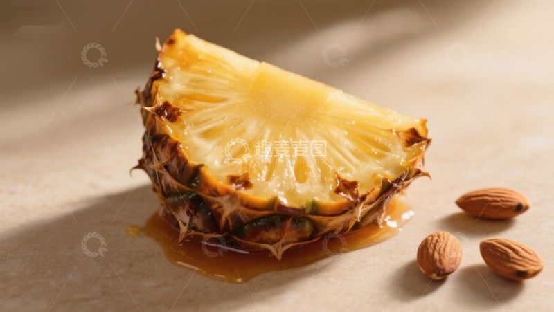 高清大图下载【趣麦麦图】新鲜菠萝切片与杏仁