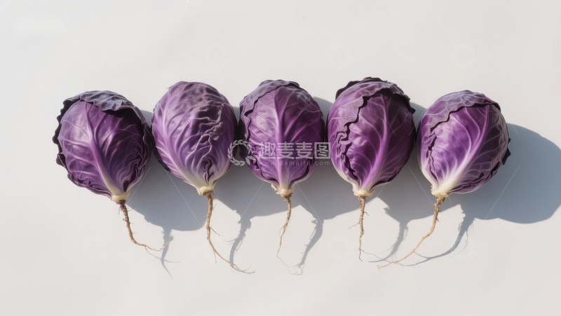 高清大图下载【趣麦麦图】五颗紫色卷心菜整齐排列
