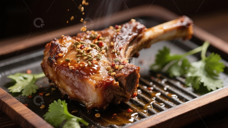 高清大图下载【趣麦麦图】-香辣烤羊排，热气腾腾