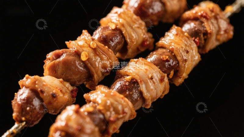 高清大图下载【趣麦麦图】美味串烧：肉块与洋葱的完美组合