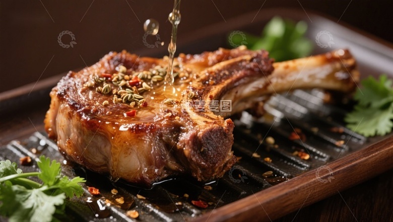 香煎羊排淋油特写